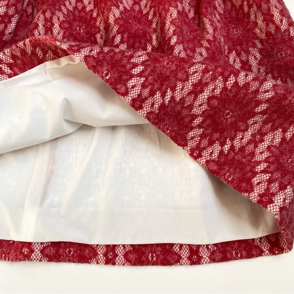 MAJE JIRONDA RED ROUGE LACE PRINT PLEATED HIGH WAIST MINI SKIRT - Picture 6 of 10